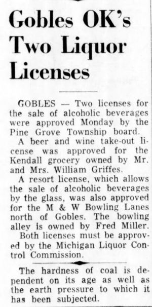 M&W Bowling Lanes - May 1965 Liquor License